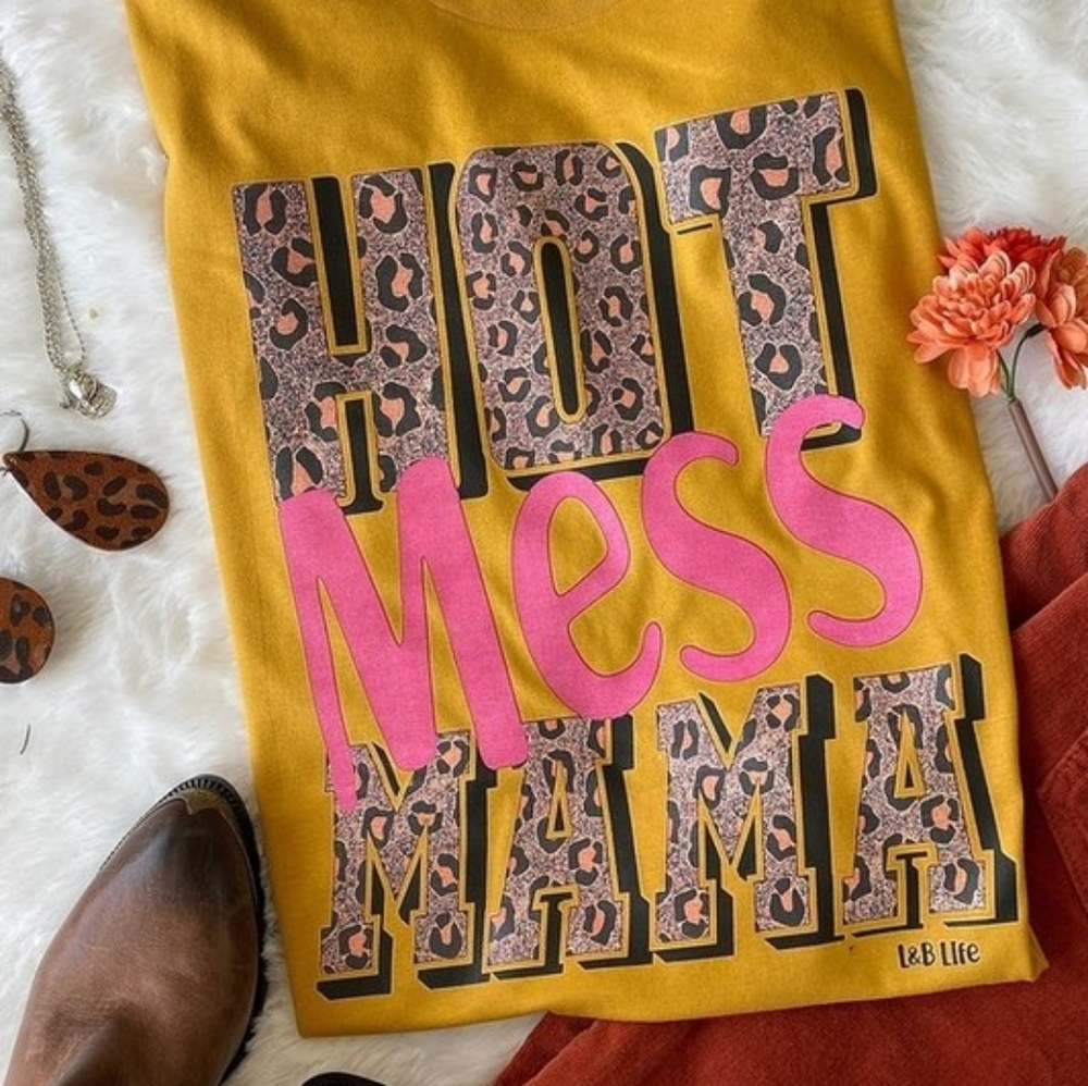 Short sleeve animal print crew neck hot mess mama